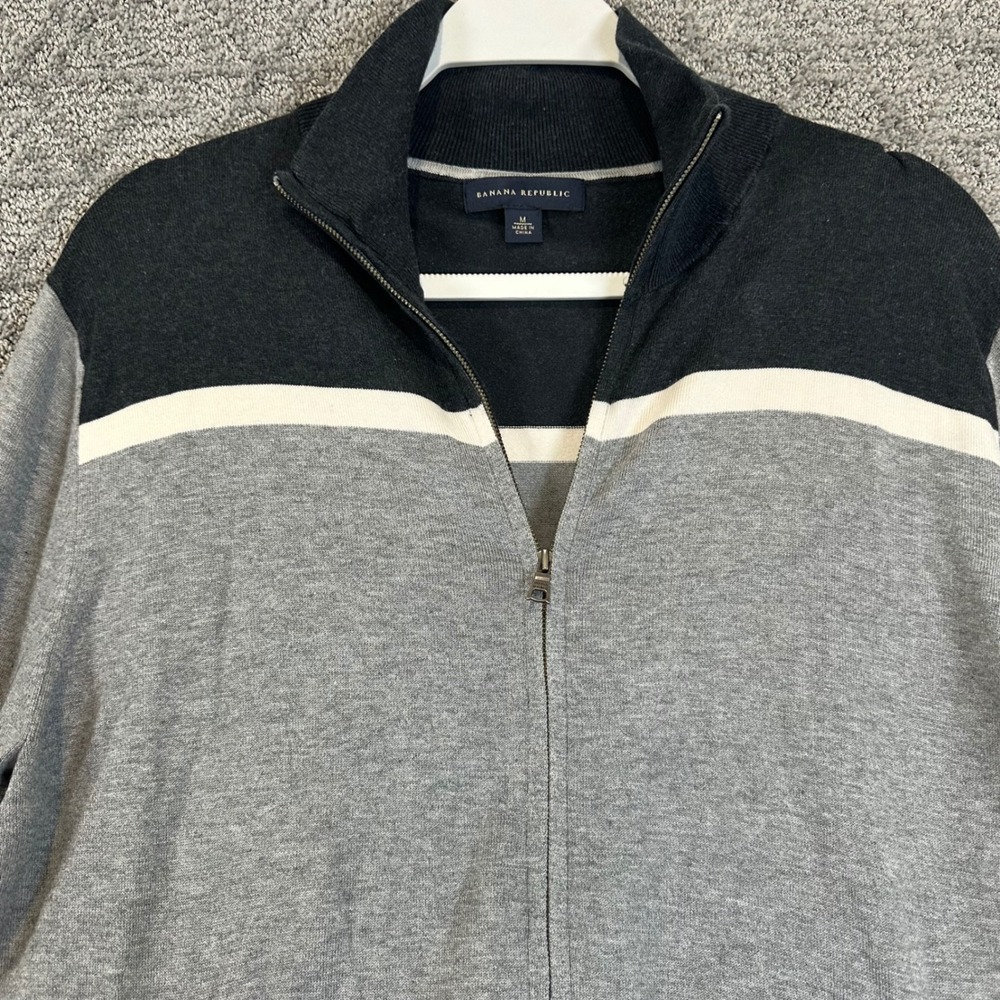 Banana Republic Men's Zip Front Sweater Jacket Cardigan Size M Gray Black silk - Picture 3 of 6